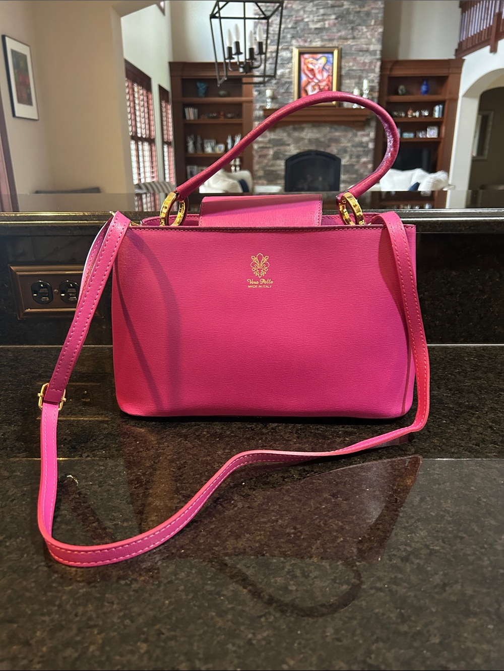 Purple Leather Handbag Satchel